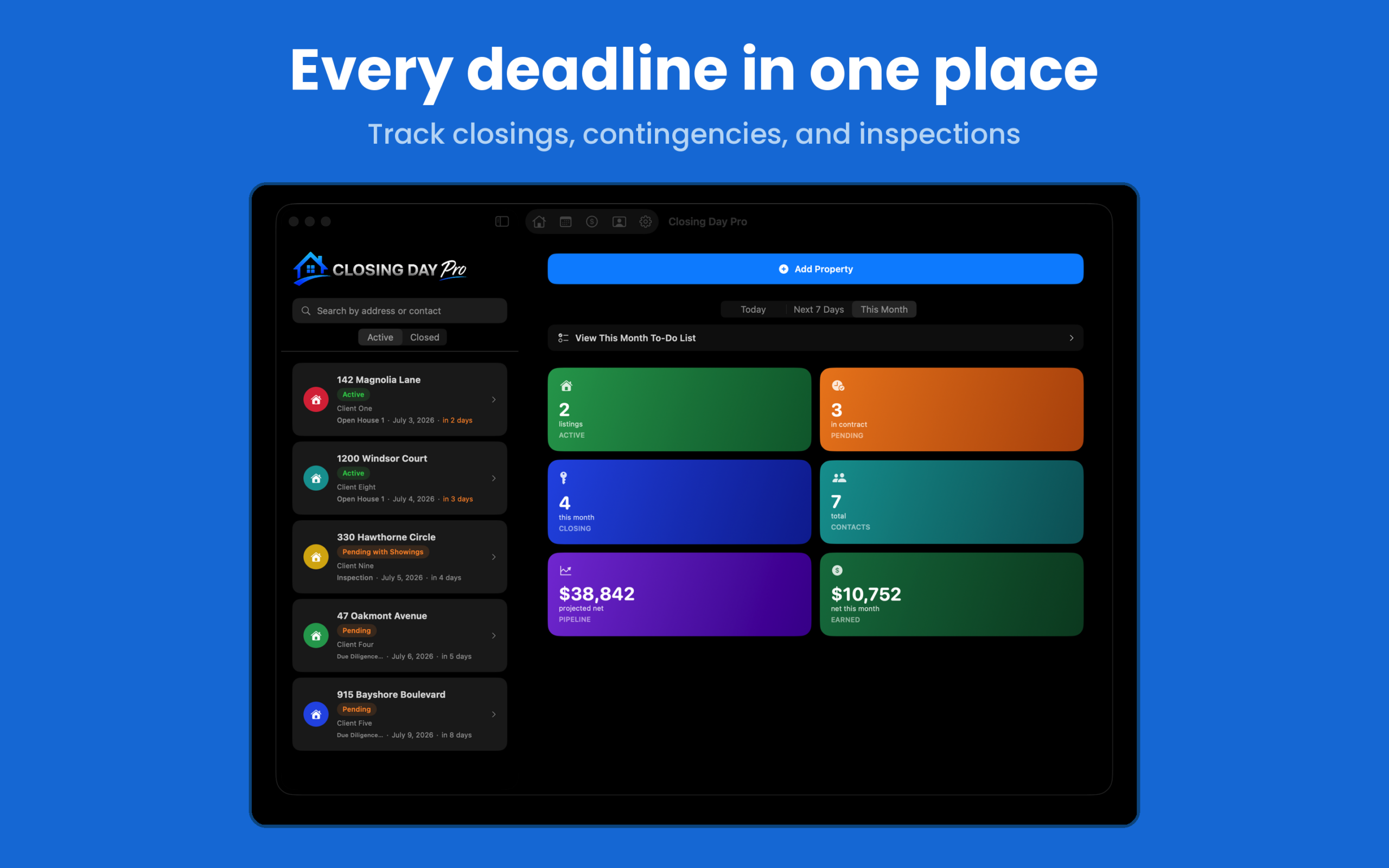 Home dashboard